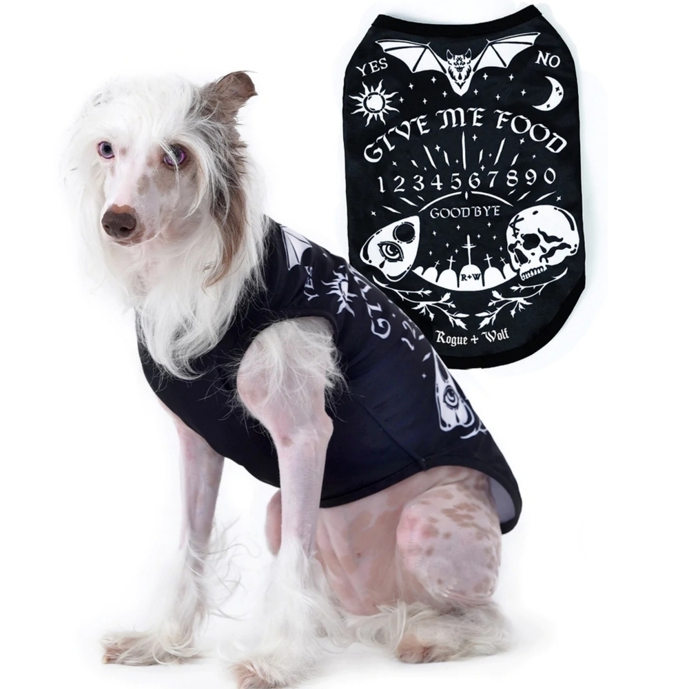 Rogue + Wolf ✦ “Give Me Food” Ouija Pet Vest ✦ Gothic Black White Vegan Pullover